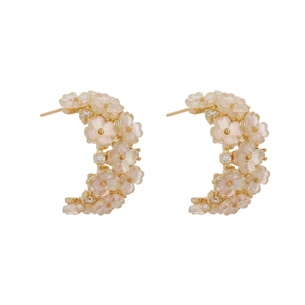 JINYOU Hot sale Geometric Earrings Gold Plated Jewelry Natural Shell Flower Stud Earrings for Women