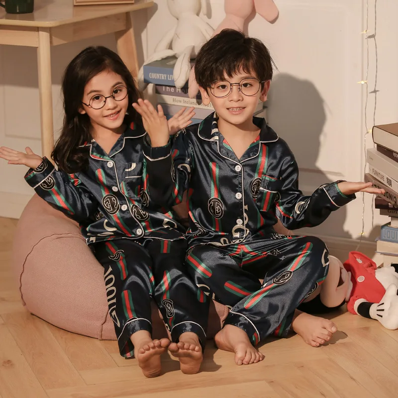 

Night Suits Girl Piyama Anak Homewear Pyjama Set Boy Pijamas Infantiles Night Clothes Kids Silk Pajama Satin Sleepwear For Child