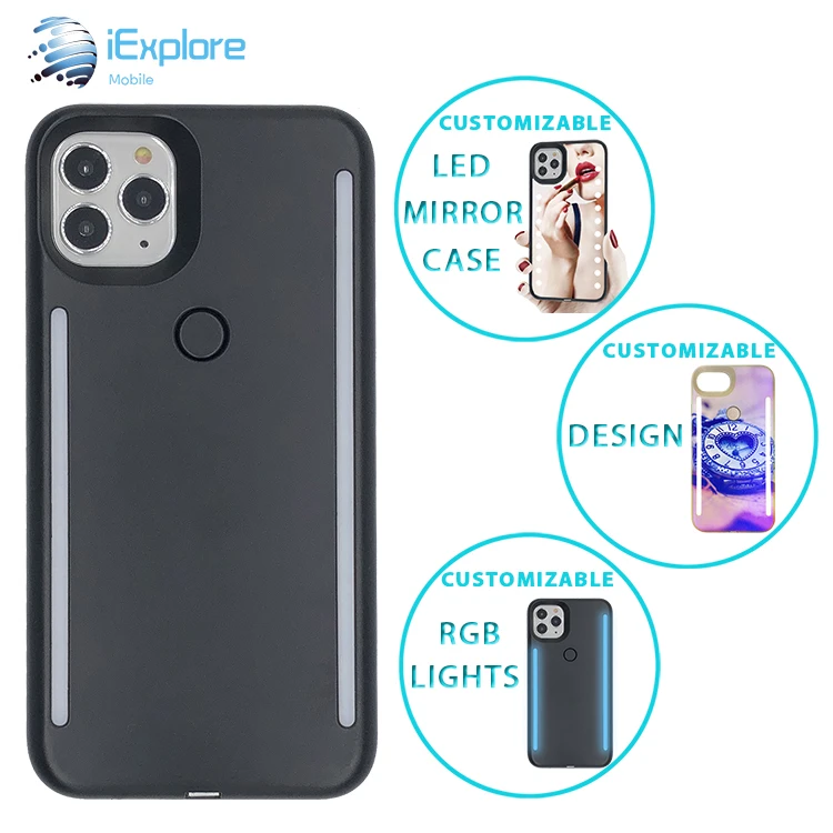 

iExplore Manufacturer customizable double Sides Selfie LED Light Luminous Phone Case For iPhone 12 Pro Max