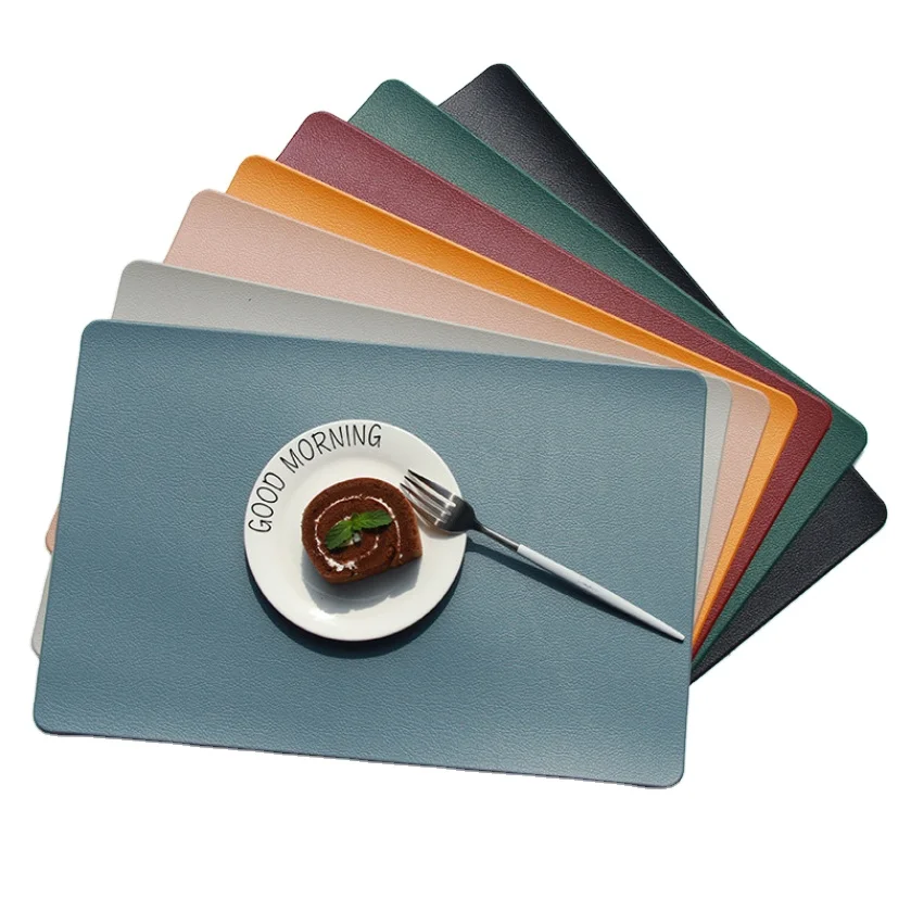 

2020 New Simple Oilproof Home Dining Table Protection Mats Bowl Placemats Rectangle PU Leather Place Mat Kitchen Accessories, Seven colors