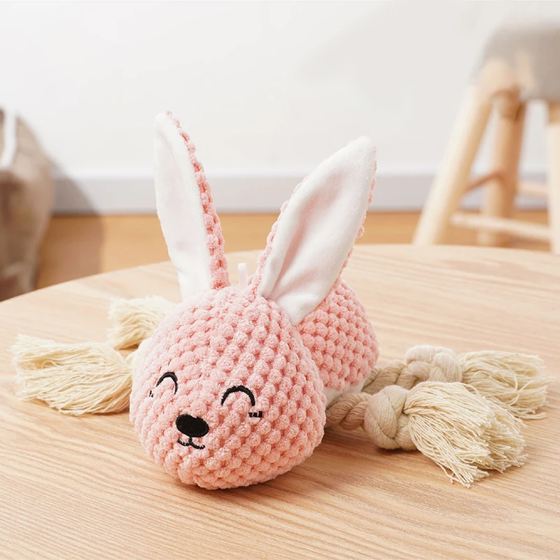 

Cute Luxury Pet Chew Dog Animals Bunny Knot Rope Squeaky Stuffed Plush Toy for Dogs Squeaky