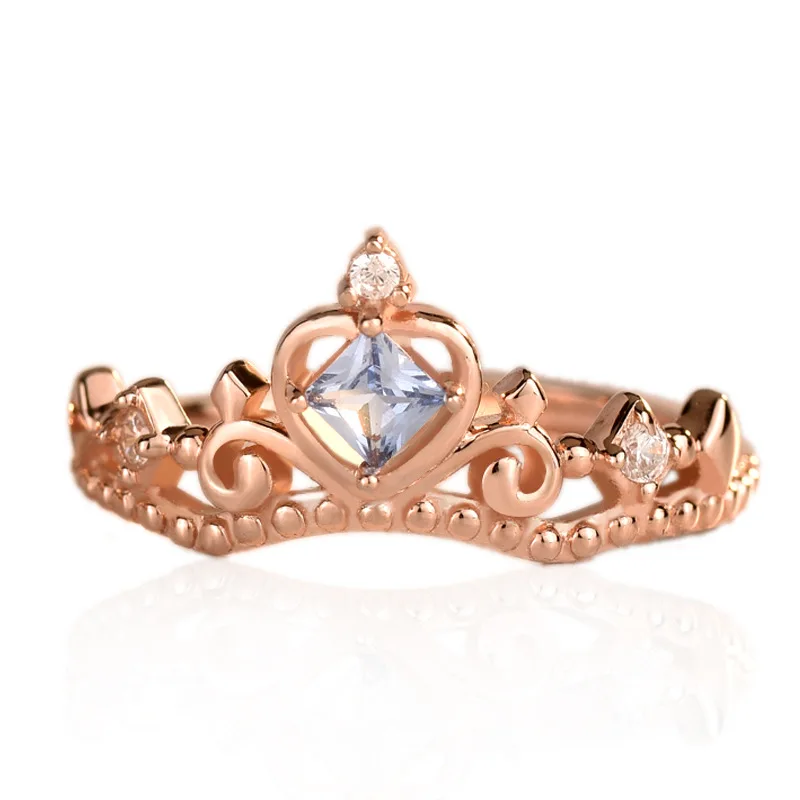 

Excellent Princess Fashion Rose Gold Jewelry Adjustable Clear CZ 925 Sterling Silver Rings Women