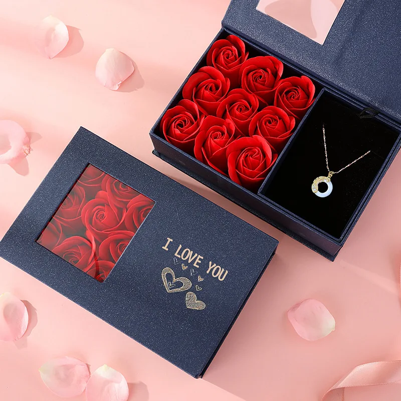 

Lateefah OEM Box Flower Creative Jewelry Ring Necklace 9 Eternal Roses Box Birthday