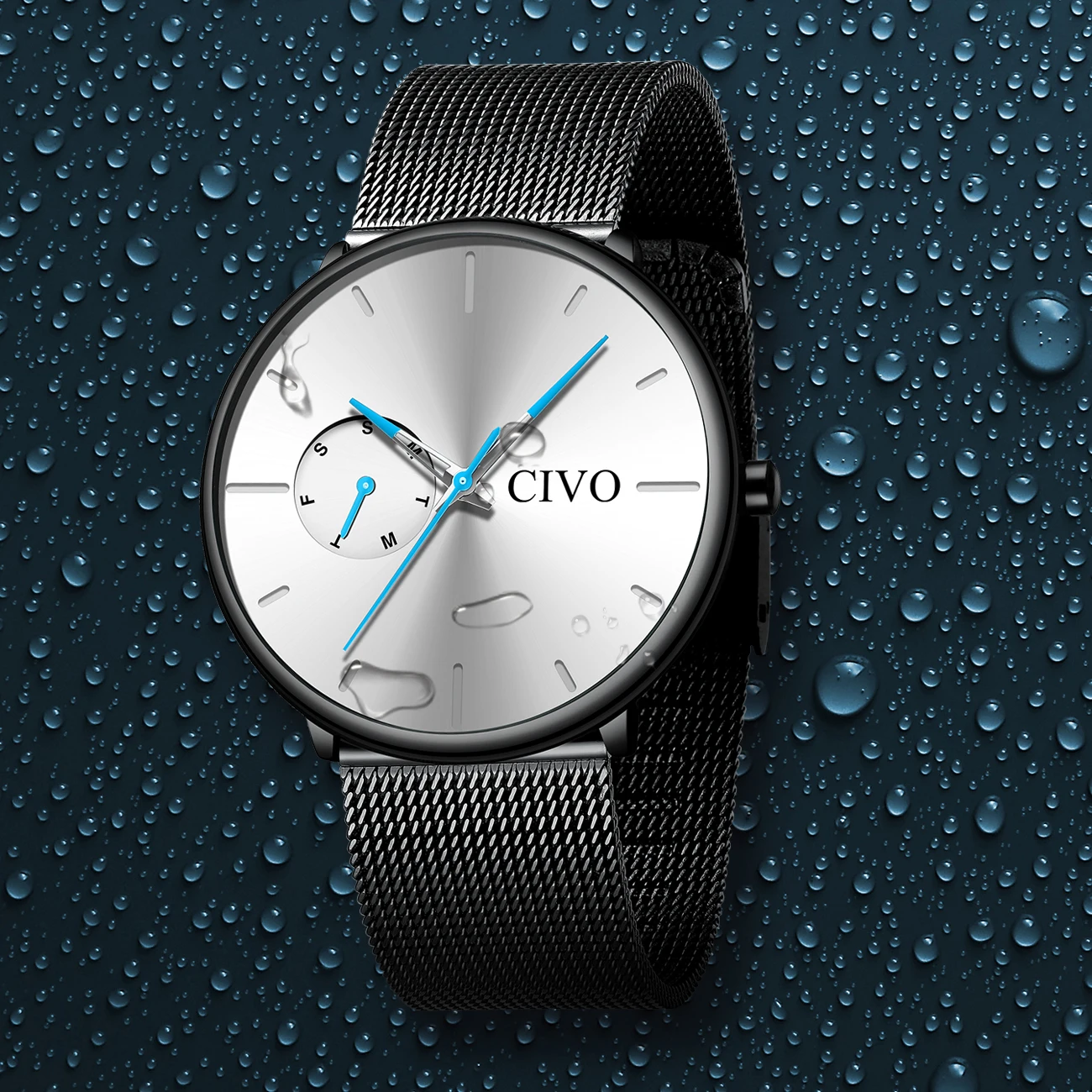 

CIVO latest Fashion Mens Luxury custom logo Quartz Watches Casual Mesh Steel Strap Waterproof Sport Watch Relogio masculino