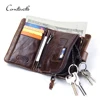 drop ship contact's new design casual vintage removable inside phone card coin pocket genuine leather men wallet with key chain