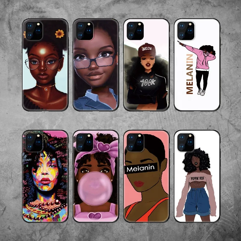 

Poppin Melanin Black Girl Aba Fashion Soft Bumper Phone Case For iPhone 12 11 Pro 6 5S 8 8Plus X XS Max 7 7Plus XR