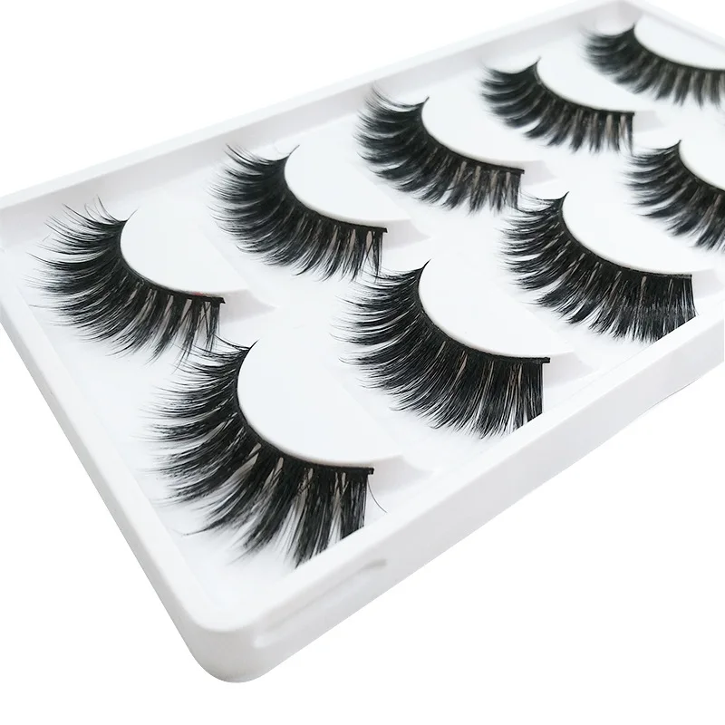 

5 pairs private label custom full strip lashes thick synthetic hair 5D hair fake eyelashes set strip eyelash adhesive waterproof, Natural black