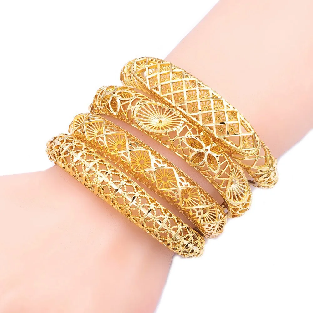 

Ethlyn 1pcs/lot Gold Plated Dubai Bangles for Women 24k Gold Brass Jewelry Africa Ethiopian Bracelet B028