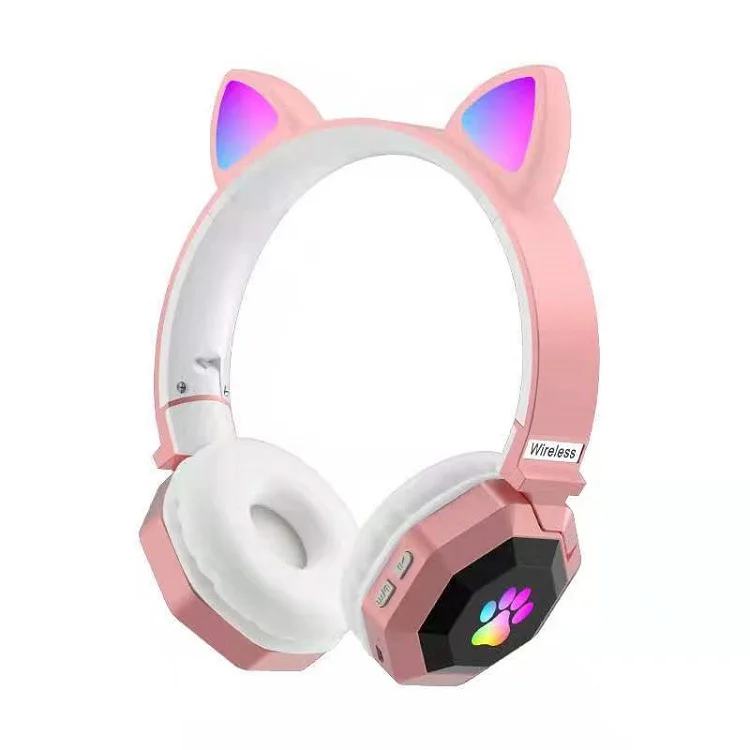 

2021 LS020 Headphones Colorful Glowing LED Light Real Stereo Cute Cat Ear Headphones Wireless, Multi color