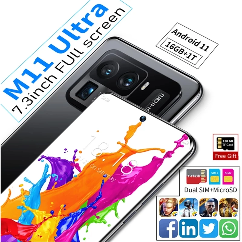 

New M11 Ultra 5G 16GB+512GB Cellphone 7.3" Unlock Global Version 4G 5G Small Android Smartphone Phone 48MP+64MP Mobile Phones, Gold,black,white