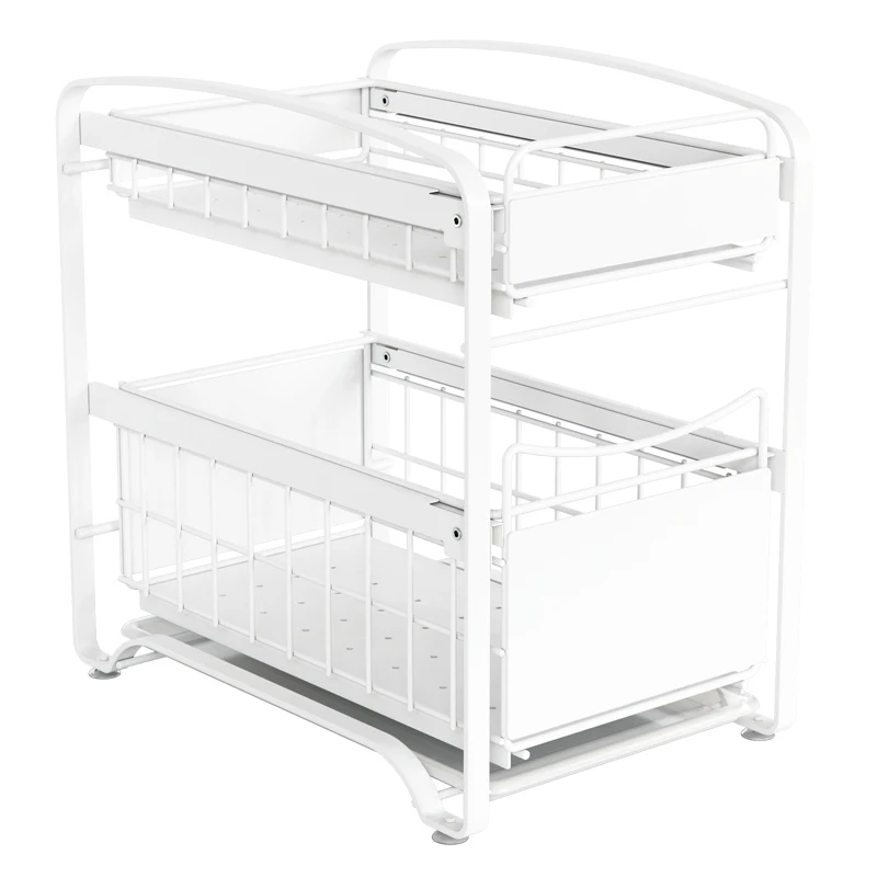 

Wholesale creative storage rack 2 layers of drawers push-pull metal two-color kitchen supplies, table organization rack