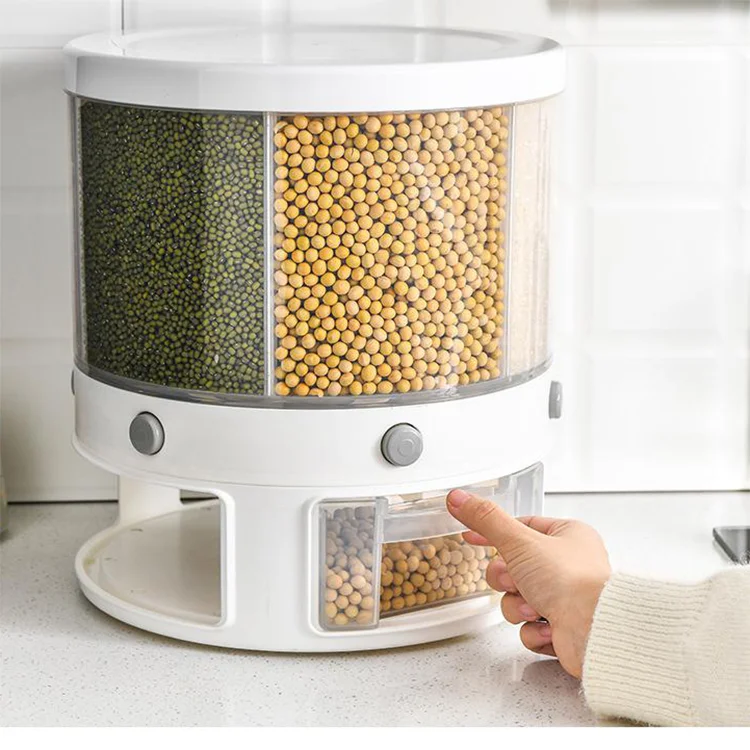 

New Round 360 Rotation Cereal Dispenser Storage Dry Food Container Rice Storage Container Rice Bucket Dry Grain Food Storage