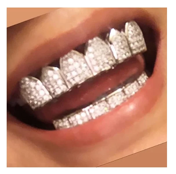 

Iced Out Hip Hop Grillz Gold Plated Slugs Diamond Rapper Teeth Dentaire Grill Teeth Safe Grillz Jewelry Gold Teeth Grillz, Silver gold