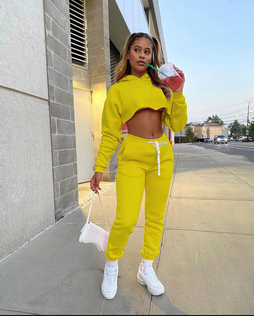 

fall Ladies Outfit Letter Print Cropped Hoodie 2 Two Piece Pants Clothing Sets Tracksuit yellow Sweatsuit Jogging Set For Women