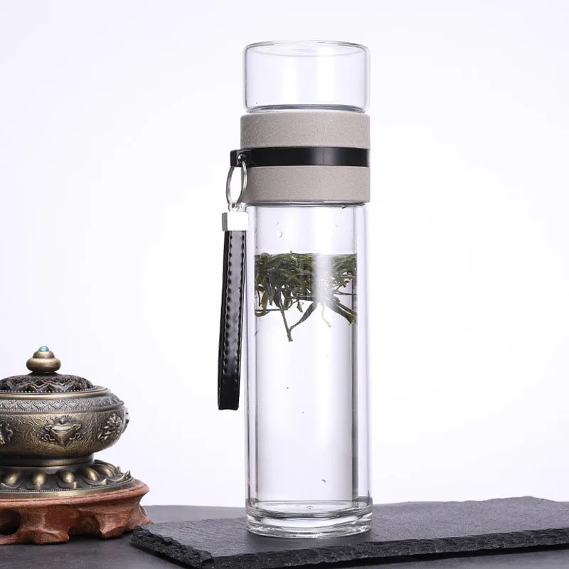 

Mikenda Separating Tea Bottle Double Wall Drinking Glass Tea Infuser Water Bottle