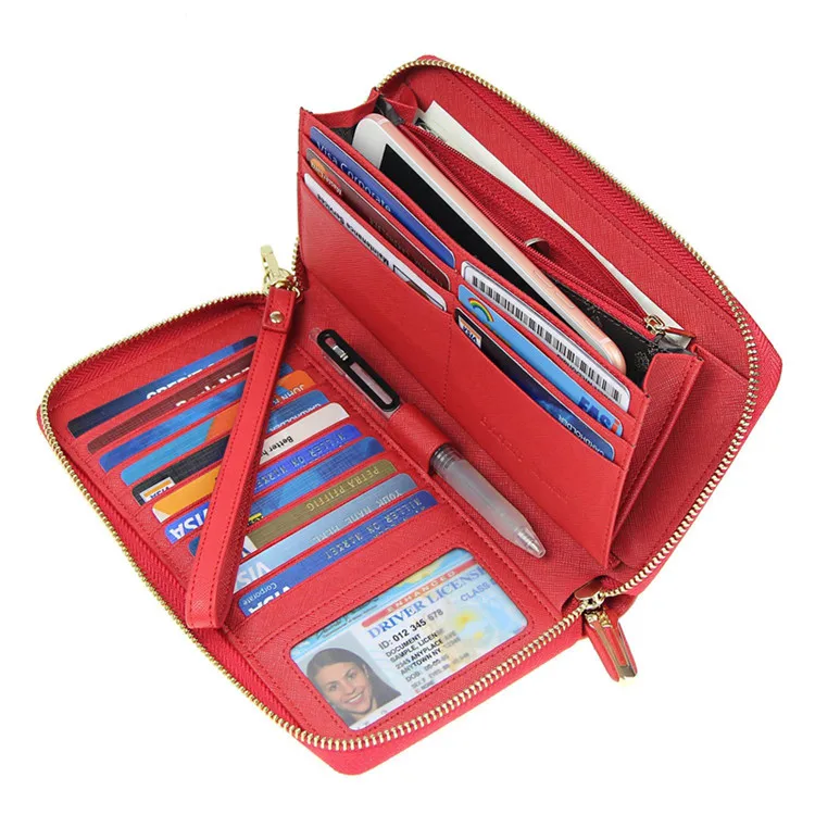 

Ladies Travel Purse Red Black Designer Zip Clutch Wallets Wristlet Pu Leather Women Card package, Customized colors
