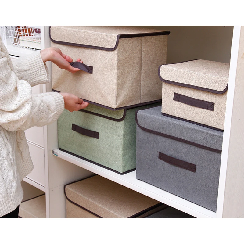 

Foldable non-woven clothing storage box with lid storage cabinet