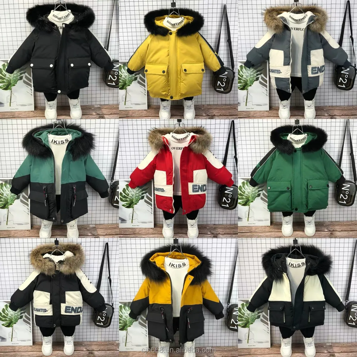 

Factory direct sales of boys and girls warm with wool collar open coat, baby fleece cotton-padded jacket stand collar children