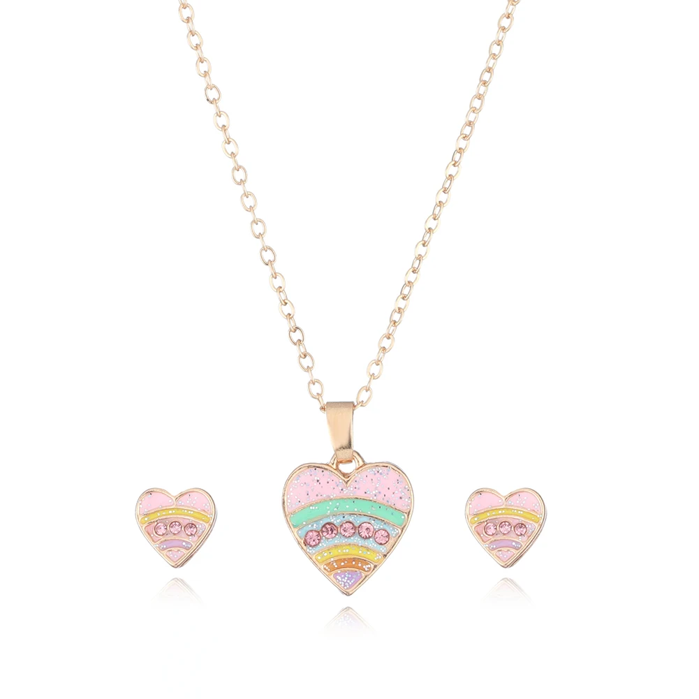 

Children kids little young girls jewelry set cute heart necklace set with earrings, As pic