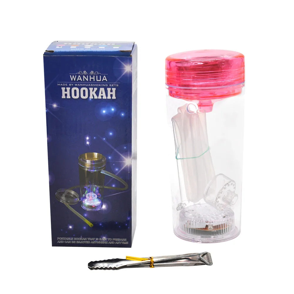 

NEW Plastic Small Mini Acrylic Hookah Cup Shisha Portable Hookahs with LED Light Smoking Accessories, As picture