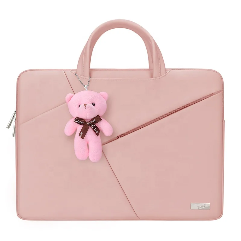 

Amazon hot 14 inch girls fashion hand bag with pendant PU laptop bags, Customized