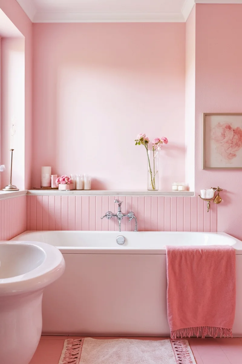 Marble-effect pink tiles arranged in a mosaic pattern