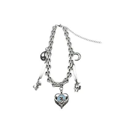 

MSYO New Ins Stainless Steel Necklace Fashion Heart Necklace Exquisite Chain Necklace, As shown in the picture