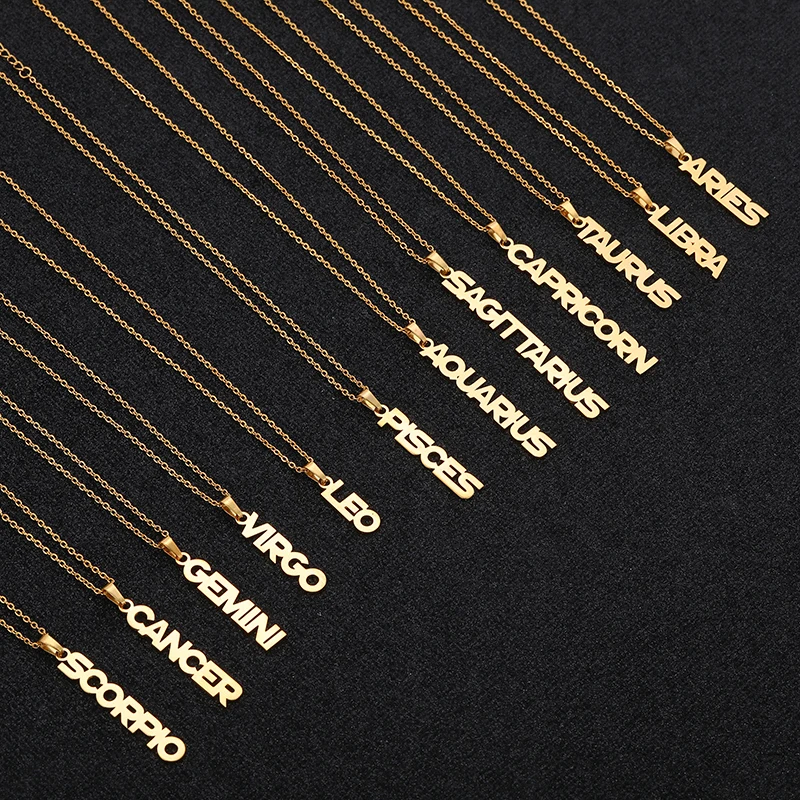 

Female Elegant Personalized Letter Necklace Stainless Steel Jewelry Wholesale Chain Choker Astrology 12 Zodiac Sign Necklace