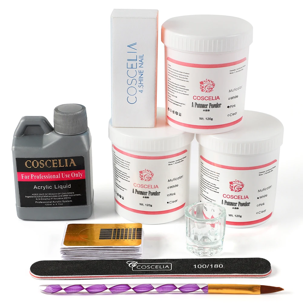 

COSCELIA Big Acrylic Powder Kit Acrylic Liquid Glass Cup Nail Supplies, 3 colors