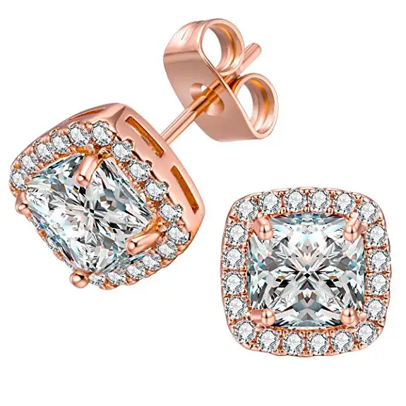 

14K Rose Gold Square Crystal Women's Stud Earrings