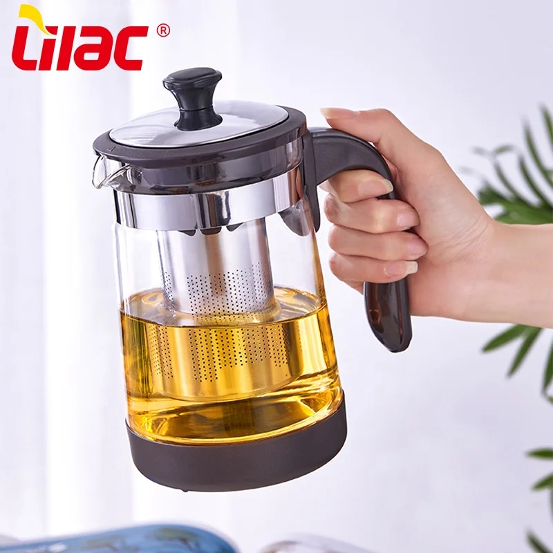 

Lilac BSCI SGS LFGB 750ml 950ml high clear borosilicate tea pot personalized glass teapot with infuser