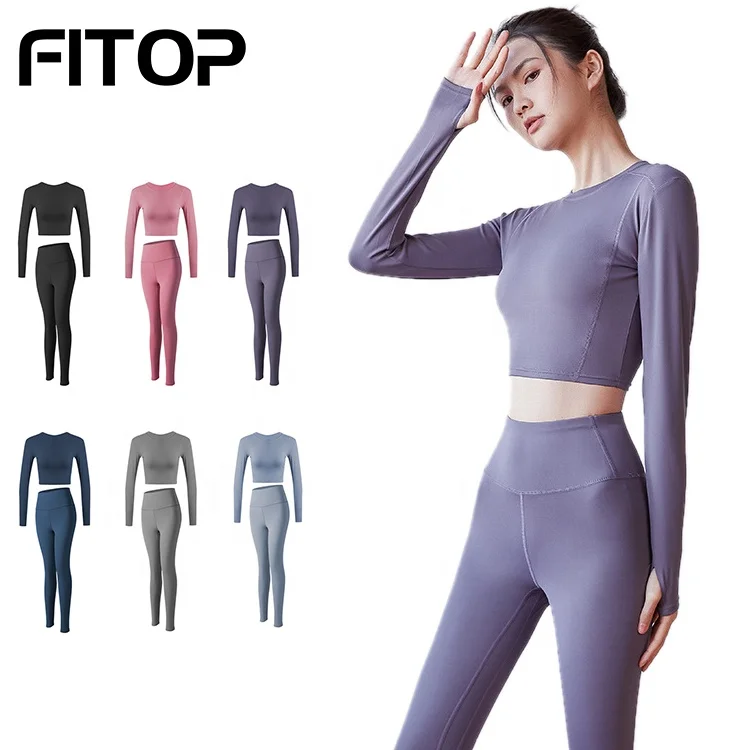 

Women Two Piece Slim Sport Running High Waist Wear Gym Leggings Yoga Suit Sets Fitness, Black/pink/purple/blue/gray/light blue
