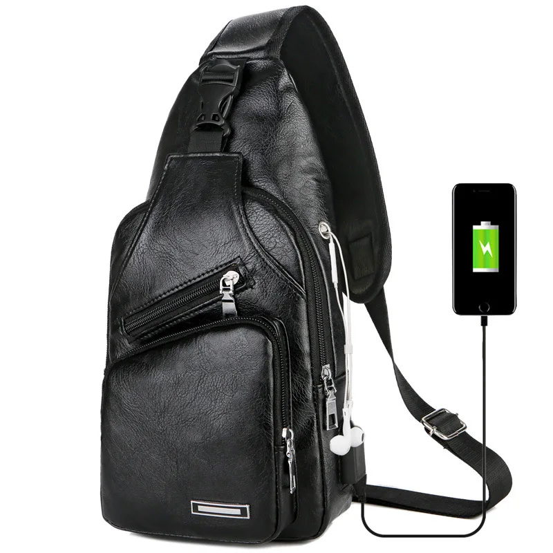 

USB Charging Crossbody Anti-theft Chest Bag PU Leather Short Trip Messengers Bag Men Shoulder Bags M1091, 3 colors, can be mixed