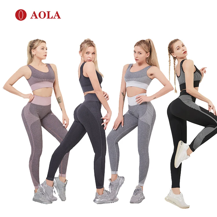 

AOLA Crop Top Women Summer Short 2 Piece Clothing Sexy Unique Yoga Pants Fitness Activewear Ladies Bra Set, Pictures shows