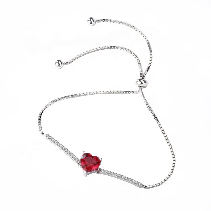 

New Arrival Heart Shape Ruby 925 Sterling Silver Bracelet, Red