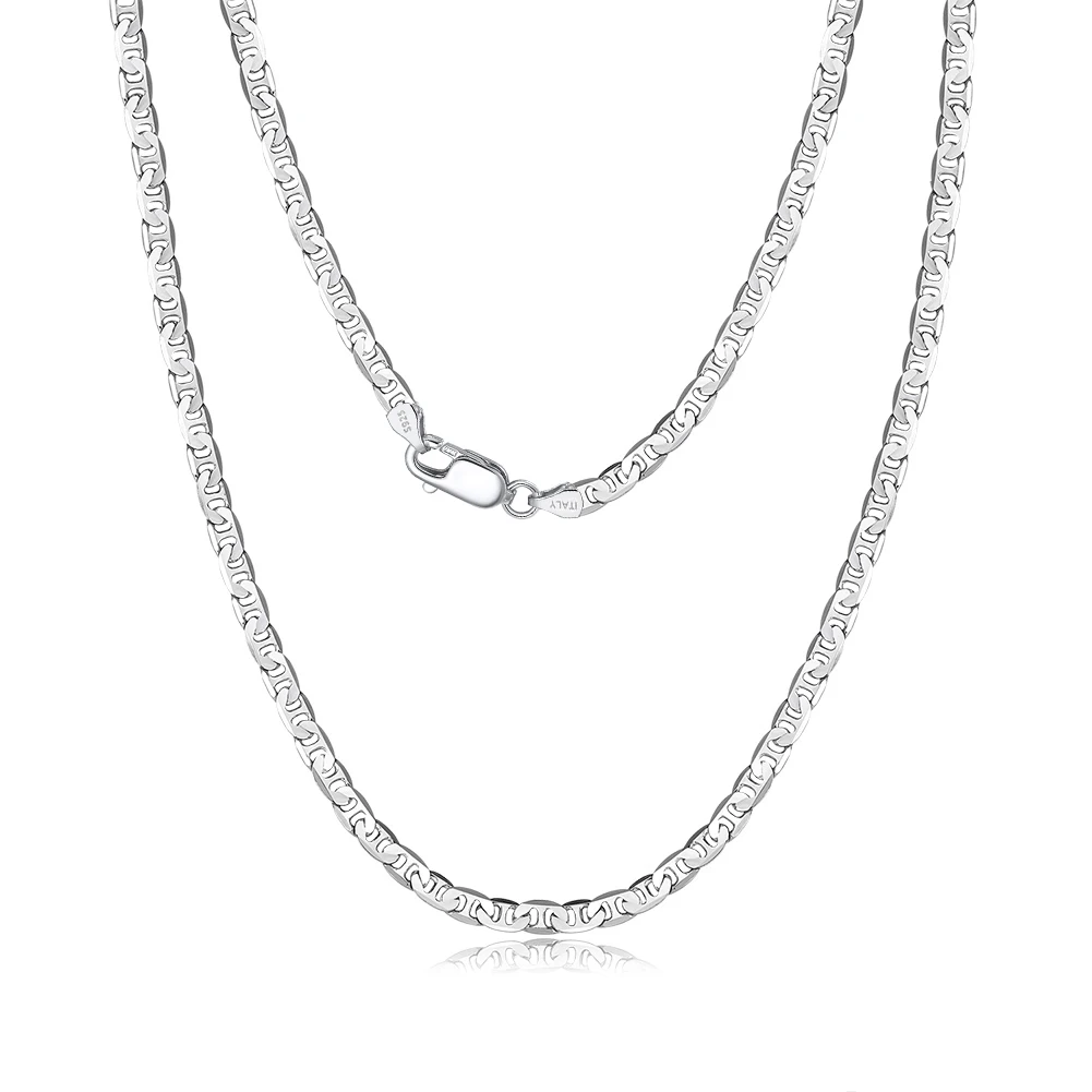 RINNTIN SC78 Italian Solid 925 Sterling Silver 3.7mm Flat Mariner Chain Necklace for Women Men