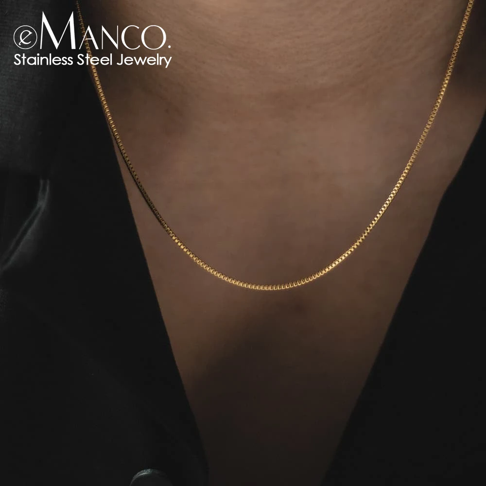 EManco Minimalist Men's Hip Hop Men Necklace Stainless Steel Box Chain Gold Necklace 18k for Men