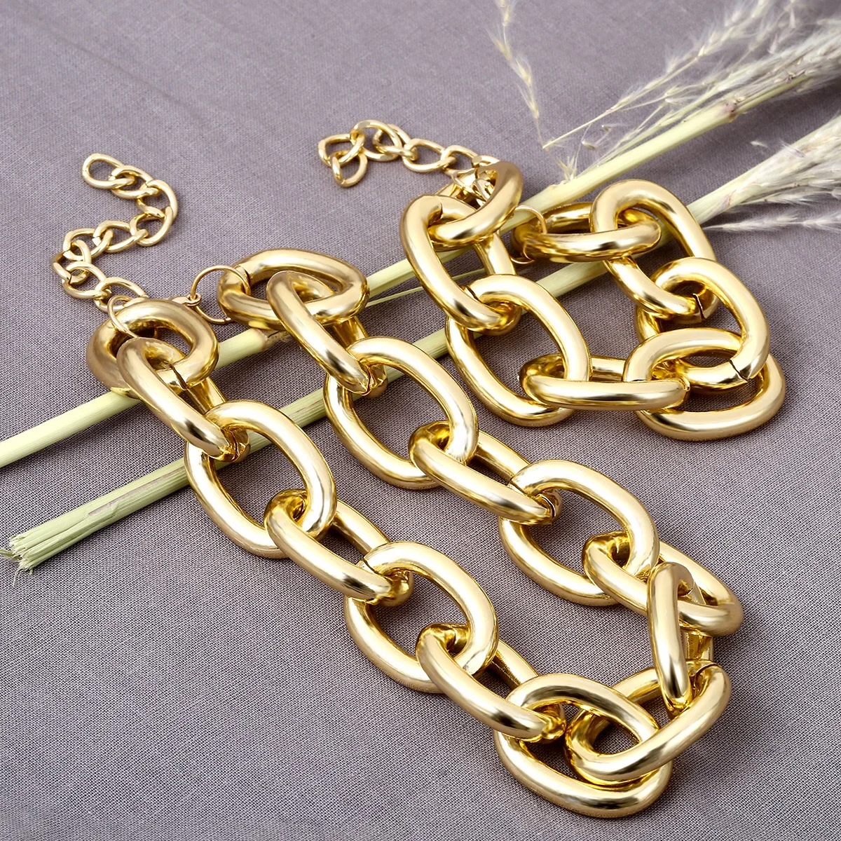 

European Stylish Copper Alloy Metal Chain Necklace silver jewelry