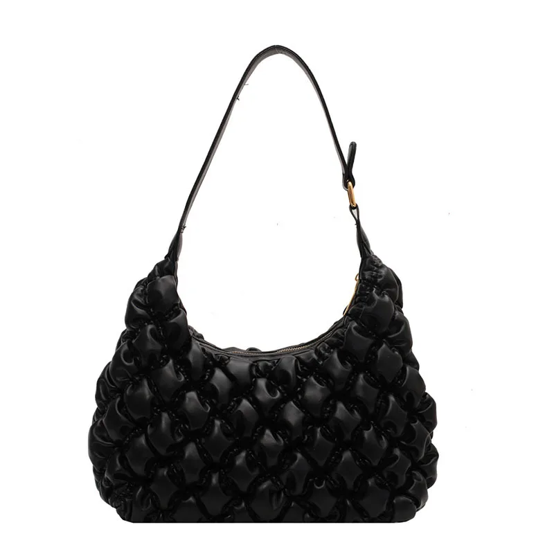 

2021 New Shoulder Bag Fold Pattern Solid Color Cloud Bag Joker Texture Portable Jiaozi Bag Wholesale, Khaki, black, brown, beige, brown