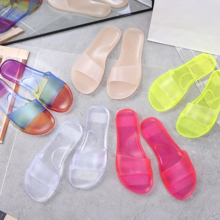 

Hot sale women flip flops summer PVC jelly sandals candy neon sandals lady outdoor jelly slippers, Yellow,clear,rainbow,rose red,purple,pink