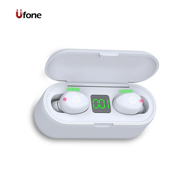 

Ufone 8d Stereo 2000mah F9-5 True Wireless Mini Bass Earbuds With Charging Case Lcd Display F9 Tws, White black