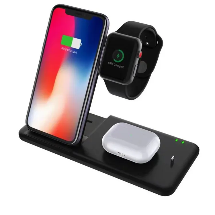 

2021 high tech 4 in 1 Wireless Charging Station Multi Wireless Charger Stand For Air Pods iPhone Smart Watch Series, Black, white or customized