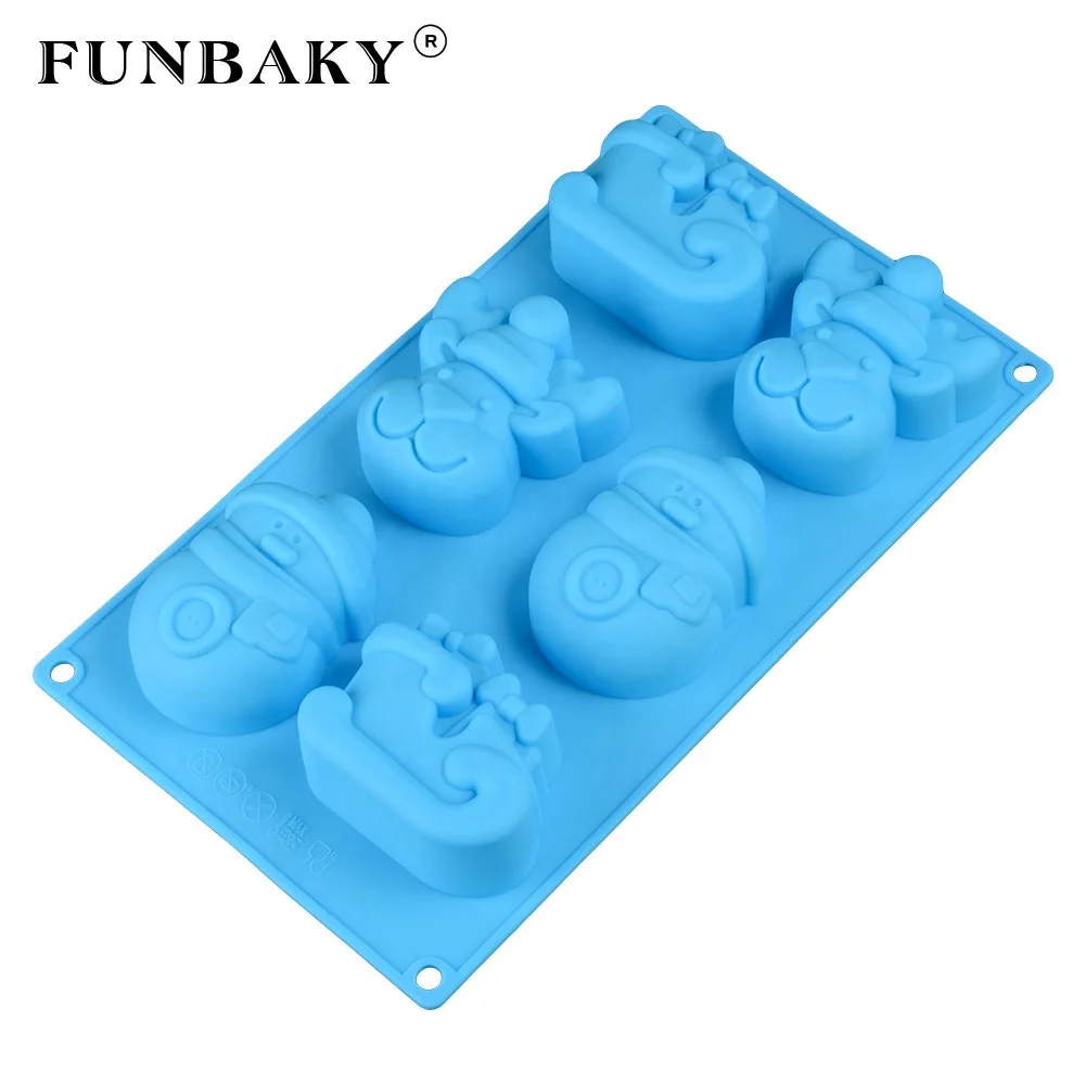 

FUNBAKY JSC2115 Merry Christmas style food grade material silicone mold snowman Santa Claus shoes shape cake silicone mold, Customized color