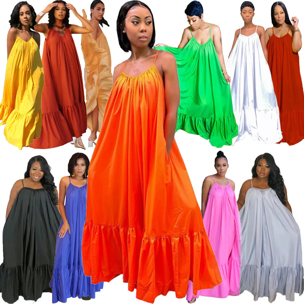 

Summer Dresses Plus Size Women Clothing Spaghetti Slip Sleeveless Casual Ladies Maxi Dress, Customized color
