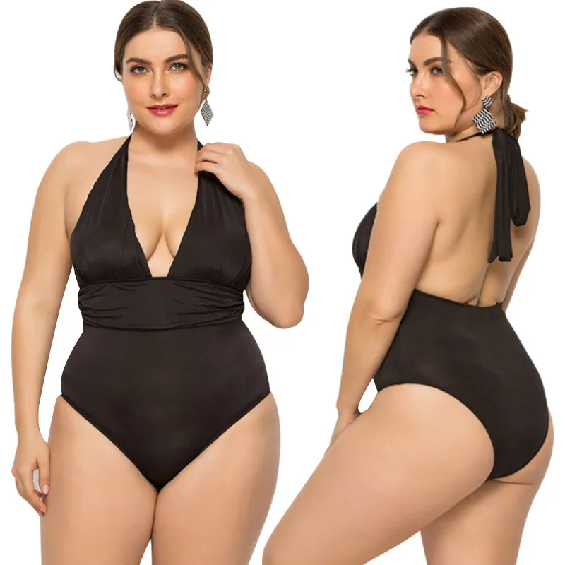 

Best Quality Cheap Women One Piece Swimsuits Low Cut V Neck Backless Plus Size Sexy Bikini Large Size Swimwear For Fat Woman, Picture showed
