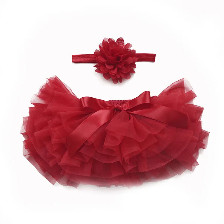 

Fashionable newborn red christmas set soft chiffon tutu baby bloomers
