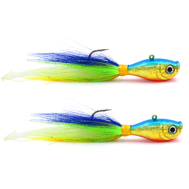 

Fishing Lures Glitter Bucktail Jig Head Saltwater 3oz Bucktail Jig, Various paint