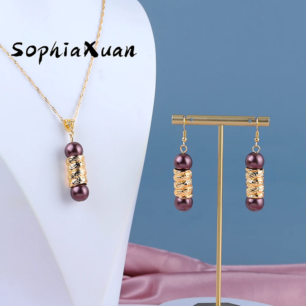 

Wholesale Pearl Necklace Pendant And Earrings Hawaiian Polynesian Women Jewelry Set, Picture shows