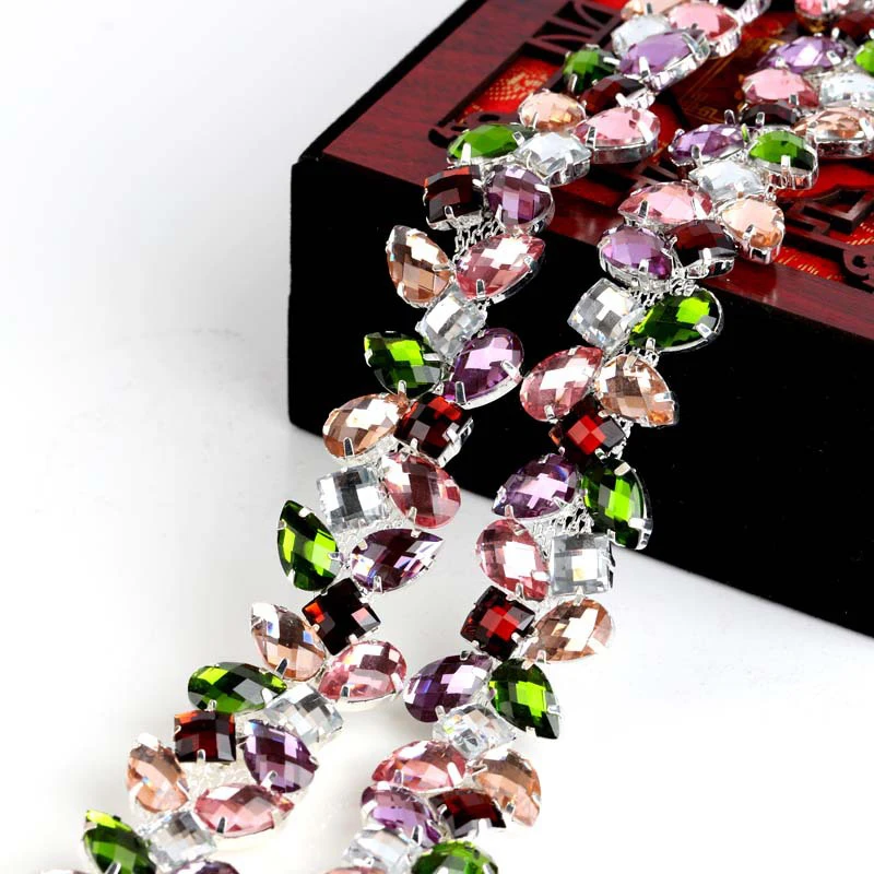 

XuQian Colorful Crystal Rhinestone Cup Chain for Jewelry Making, Colored