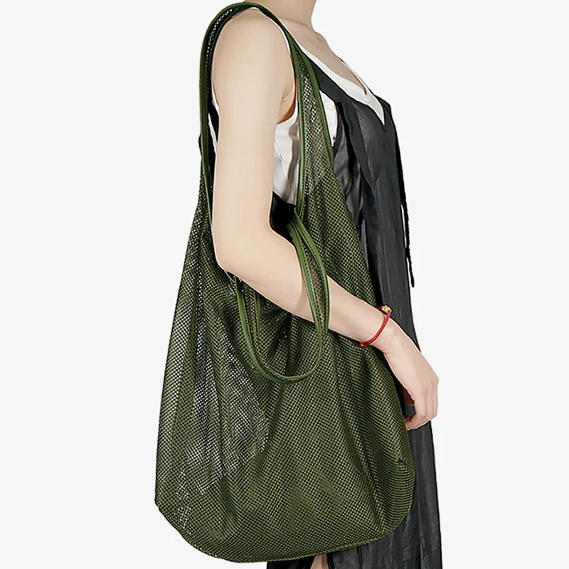 

Bohemian Women Fashion Large Capacity 2PCS Set Visible Boho Solid Color Mesh Beach Shoulder Bag Handbag Tote Bags, 3 choices